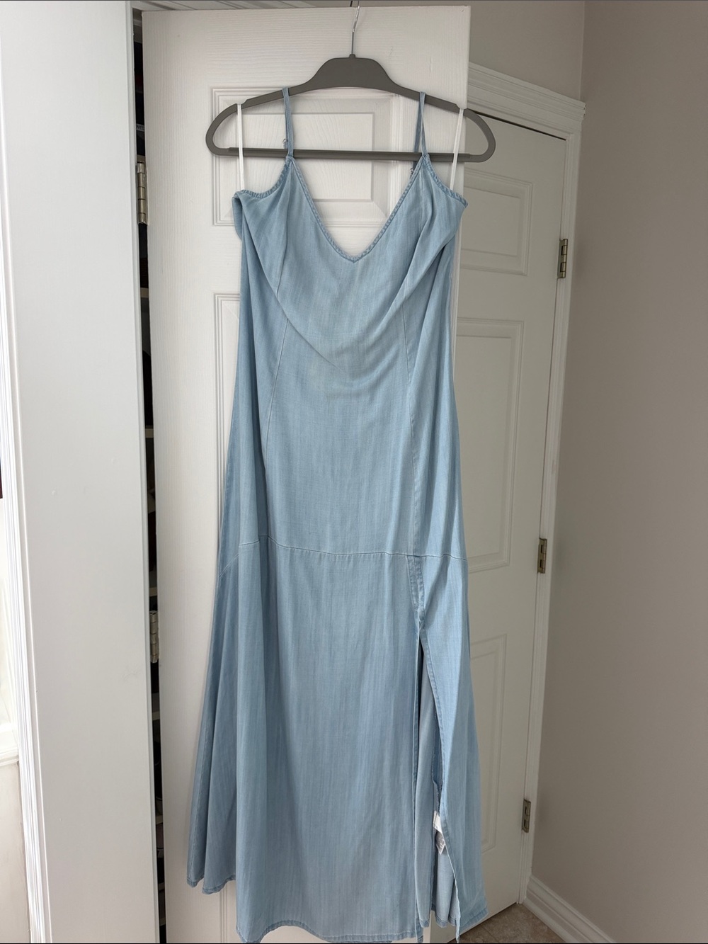 White House Black Market Pale Blue Slip Maxi Dress with Side Slit